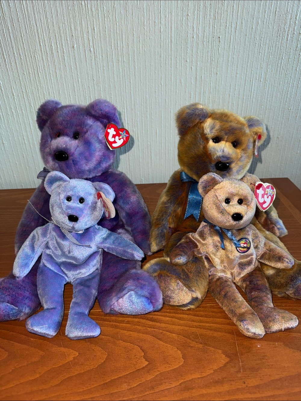 Ty Beanie Plush Bears - Purple Tie-Dye & Brown Tie-Dye Set